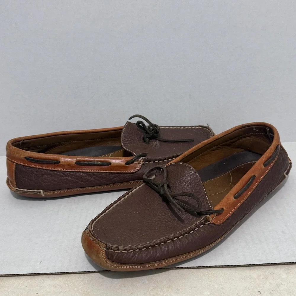 LL Bean Casco Bay Boat Mocs 238246 Brown Tan Leather Loafers Mens 13